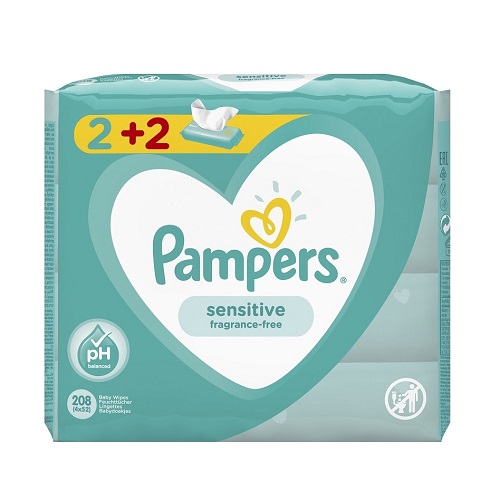 Pampers Sensitive Wipes Μωρομάντηλα (2+2 Δώρο) 4×52τμχ