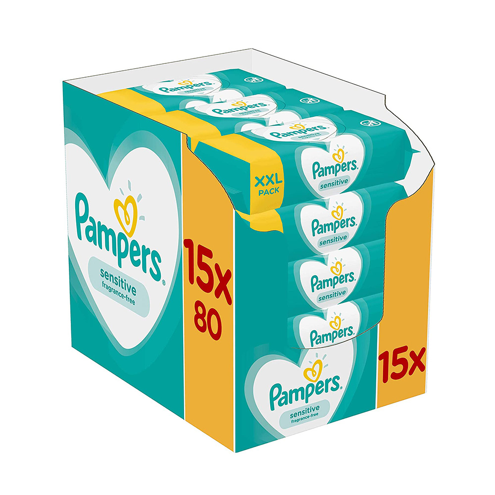 Pampers Wipes Sensitive XXL Monthly Bοx Μωρομάντηλα 15×80τμχ (1200τμχ)