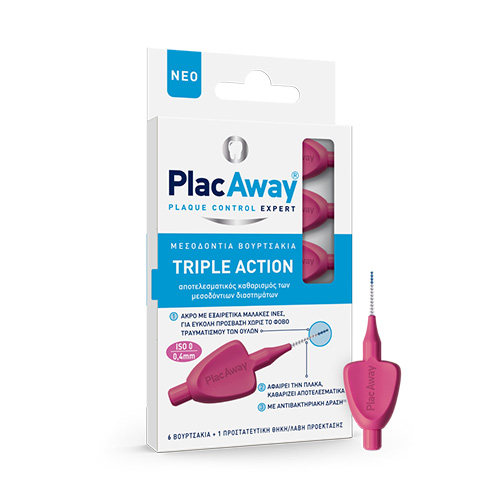 PlacAway Triple Action Μεσοδόντια Βουρτσάκια 0.4mm Ροζ 6τμχ
