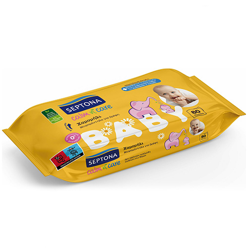 Septona Calm N’ Care Chamomile Μωρομάντηλα χωρίς Οινόπνευμα & Parabens με Χαμομήλι 80τμχ